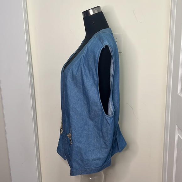 Vintage Laura Daniels Embroidered Gold Hardware Detailing Denim Vest Waistcoat - Picture 3 of 12